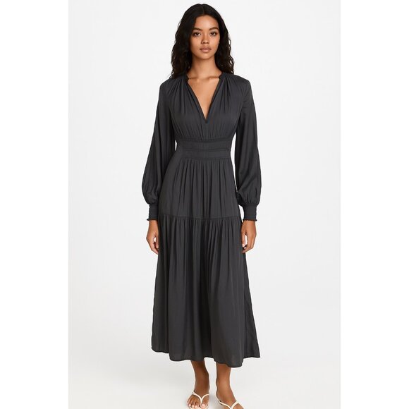 Modern Citizen Long Sleeve Smocked Waist Maxi Dress Gray Size M Prairie Bohemian - Picture 1 of 14
